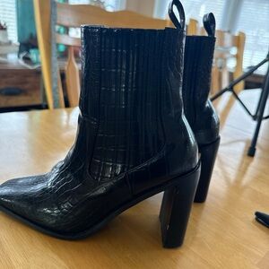 Black Croc-Embossed Ankle Boots